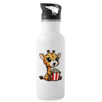 Eine Süße Giraffe isst Popcorn - Trinkflasche mit integriertem Trinkhalm - Weiß - Rechts
