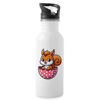 Cute Squirrel with Easter Egg Comic Design - Water bottle with straw - white - Right