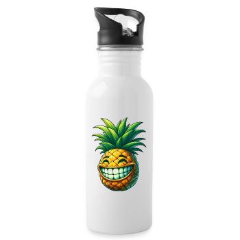 Ananas Frucht Sommer Cartoon Grinsen Süß Cool - Trinkflasche mit integriertem Trinkhalm - Weiß - Rechts