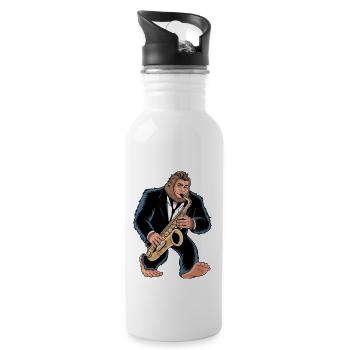 Bigfoot Sasquatch Saxofonspieler Jazz Cartoon - Trinkflasche mit integriertem Trinkhalm - Weiß - Rechts