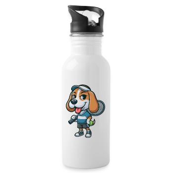 Lustiger Beagle spielt Tennis Comic für Tennisfans - Trinkflasche mit integriertem Trinkhalm - Weiß - Rechts