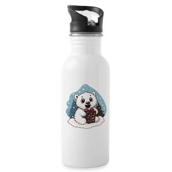 Niedlicher Eisbär mit Geschenk an Weihnachten - Trinkflasche mit integriertem Trinkhalm - Weiß - Rechts