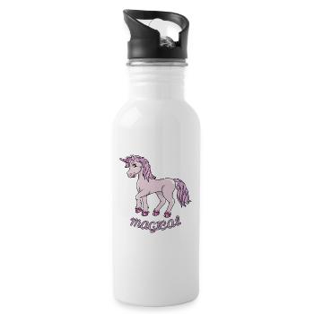 Nettes lächelndes Einhorn - Trinkflasche mit integriertem Trinkhalm - Weiß - Rechts