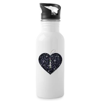 Glittering black heart with pendant rhinestone - Water bottle with straw - white - Right