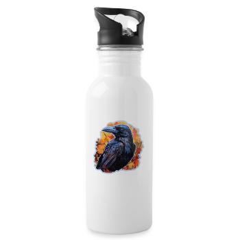 Halloween Herbst Rabe - Trinkflasche mit integriertem Trinkhalm - Weiß - Rechts