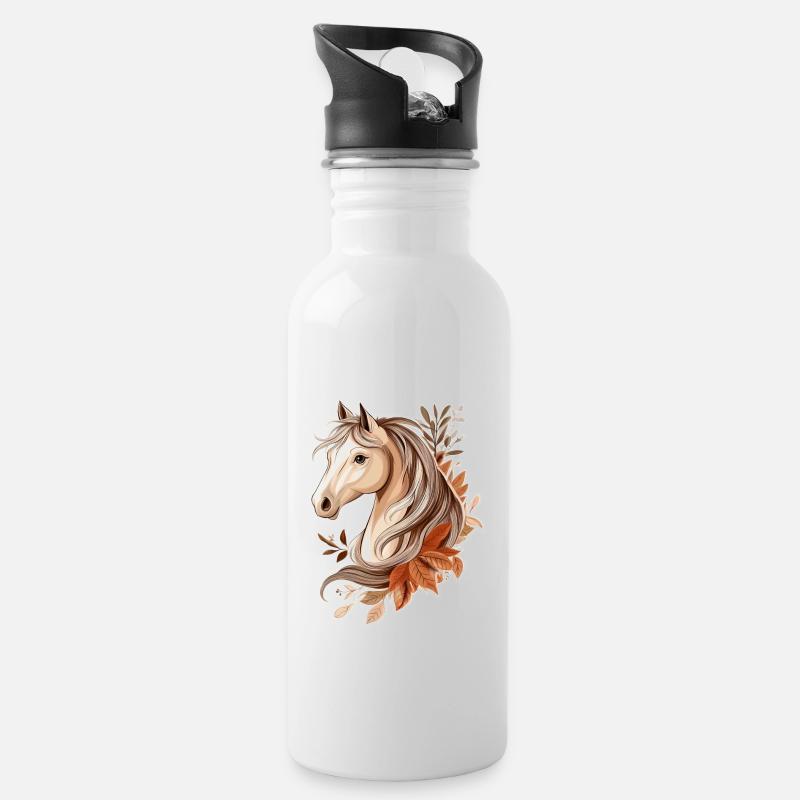 Cheval Automne - Gourde avec paille intégrée - blanc