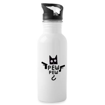 Pew Pew Cat Meme Katze - Trinkflasche mit integriertem Trinkhalm - Weiß - Rechts