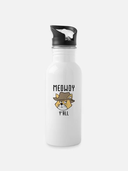 Meowdy Y'all - Trinkflasche mit integriertem Trinkhalm - Weiß