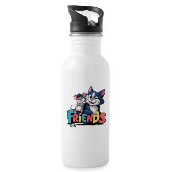 Freunde für immer Katze und Maus Freundschaft - Trinkflasche mit integriertem Trinkhalm - Weiß - Rechts