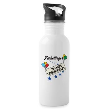 Parkettleger Jubiläum 10 Jahre 10. jähriges Jubi - Trinkflasche mit integriertem Trinkhalm - Weiß - Rechts