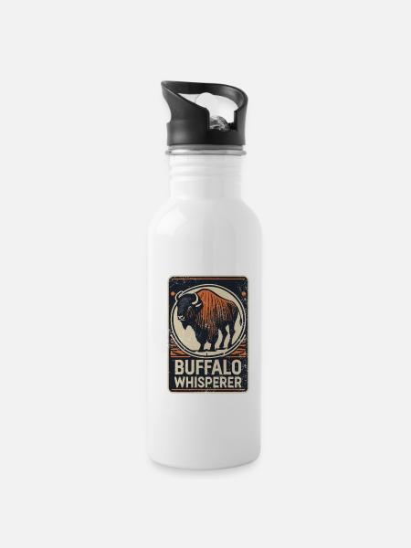 Buffalo Whisperer - Trinkflasche mit integriertem Trinkhalm - Weiß