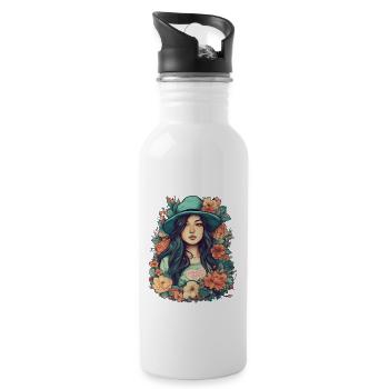 Asiatique Été Rétro Vintage Design Floral Asie - Gourde avec paille intégrée - blanc - Droite