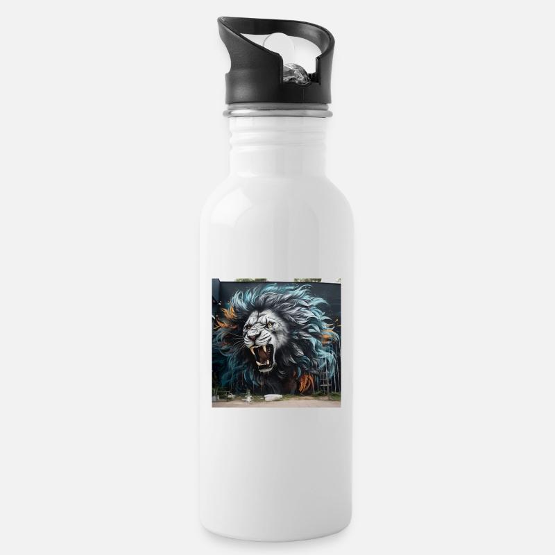 Löwen-Tag - Trinkflasche mit integriertem Trinkhalm - Weiß