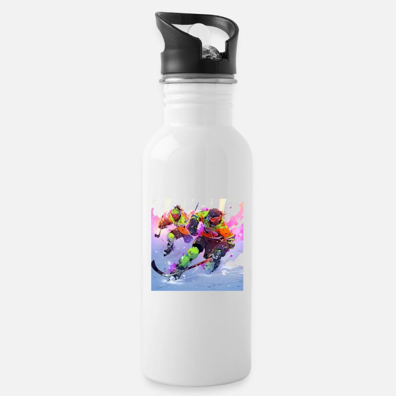 Hockey Stricker - Trinkflasche mit integriertem Trinkhalm - Weiß
