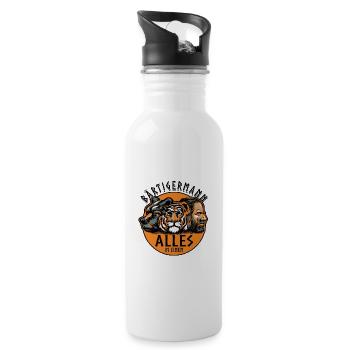 Bärtiger Mann, Bär Tiger Mann, Vater, Papa - Trinkflasche mit integriertem Trinkhalm - Weiß - Rechts