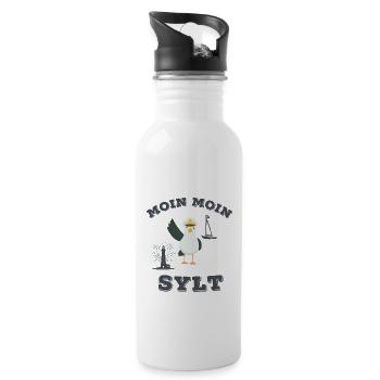 Moin Moin Sylt lustiger Nordsee Insel Möwen Spruch - Trinkflasche mit integriertem Trinkhalm - Weiß - Rechts