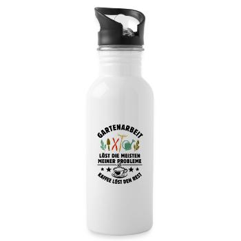 Gartenarbeit löst meine Probleme - Kaffee Spruch - Trinkflasche mit integriertem Trinkhalm - Weiß - Rechts