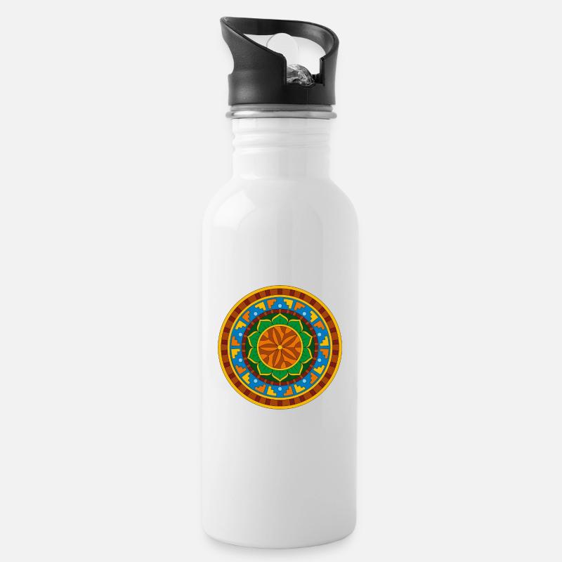 Tribal Mandala - Trinkflasche mit integriertem Trinkhalm - Weiß