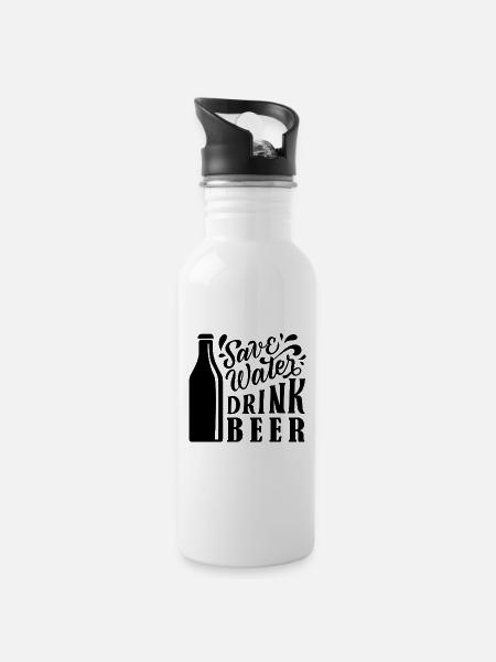 Spare Wasser! Trink Bier - Trinkflasche mit integriertem Trinkhalm - Weiß