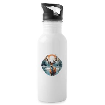 Deer in winter landscape - Water bottle with straw - white - Right