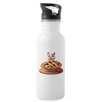 Angora Cat on Apple Pie - Water bottle with straw - white - Right