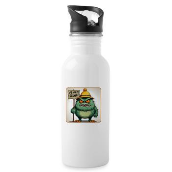 Schlecht gelaunt und mürrisch grantiges Männchen - Trinkflasche mit integriertem Trinkhalm - Weiß - Rechts