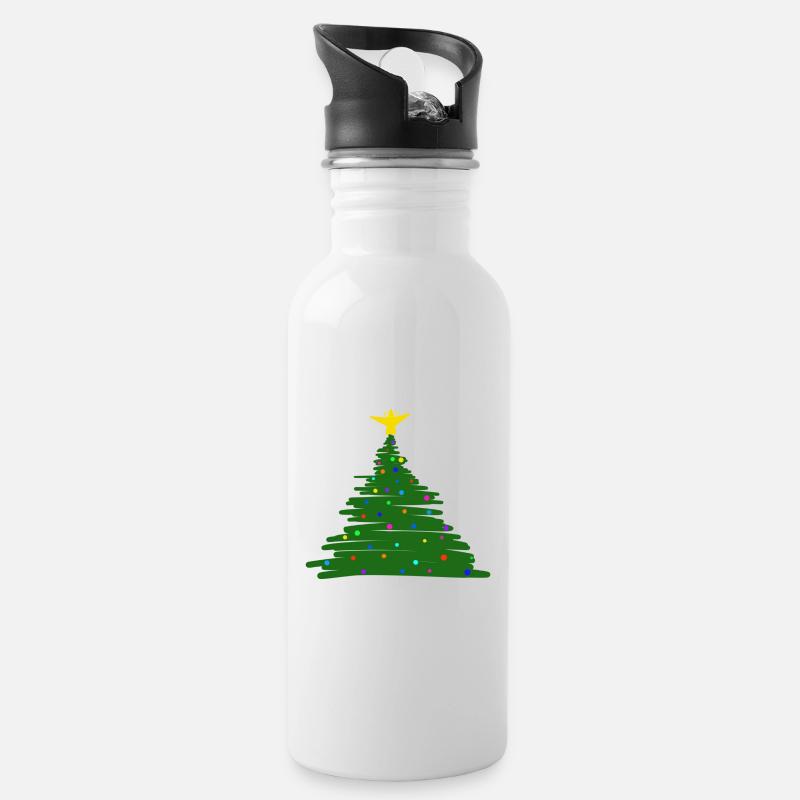 Weihnachtsbaum - Trinkflasche mit integriertem Trinkhalm - Weiß