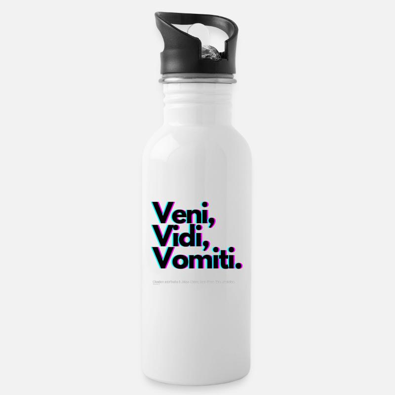 Lustiges Zitat von Julius Cäsar - Veni, Vidi, Vomiti - Trinkflasche mit integriertem Trinkhalm - Weiß