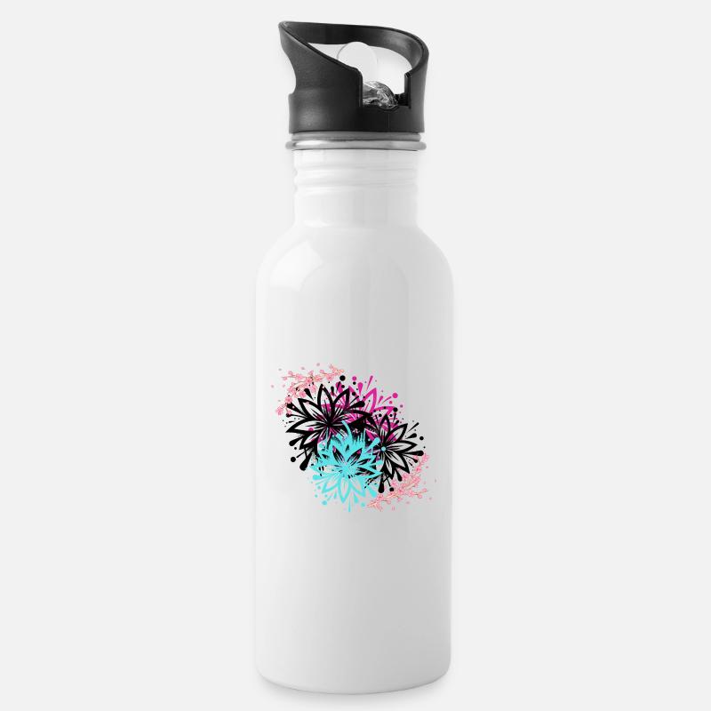 Crazy Flower - Trinkflasche mit integriertem Trinkhalm - Weiß