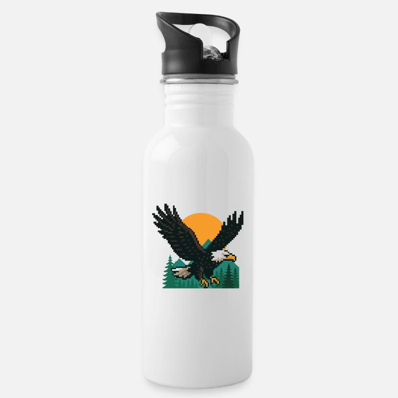 Eagle Pixel – Coucher de soleil dans les montagnes - Gourde avec paille intégrée - blanc
