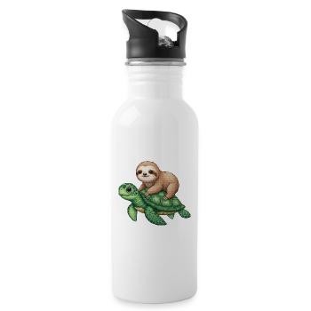 Faultier auf Schildkröte - Trinkflasche mit integriertem Trinkhalm - Weiß - Rechts