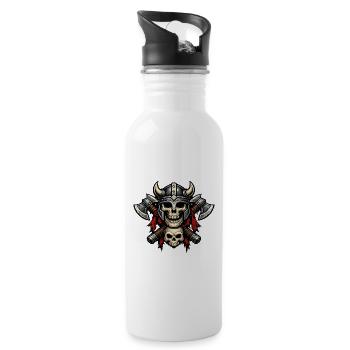 Viking Schädel Helm Äxte Motiv - Trinkflasche mit integriertem Trinkhalm - Weiß - Rechts