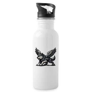 Flügelwolf Majestätisch - Trinkflasche mit integriertem Trinkhalm - Weiß - Rechts