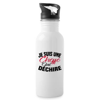 Je suis un cheffe qui déchire - Gourde avec paille intégrée - blanc - Droite