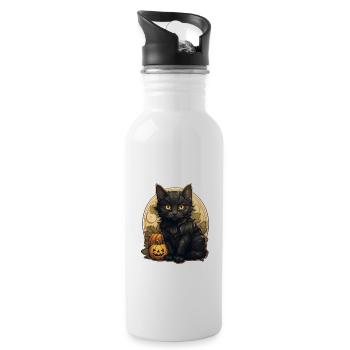 Retro Black Cat Halloween Citrouille orange effrayante - Gourde avec paille intégrée - blanc - Droite