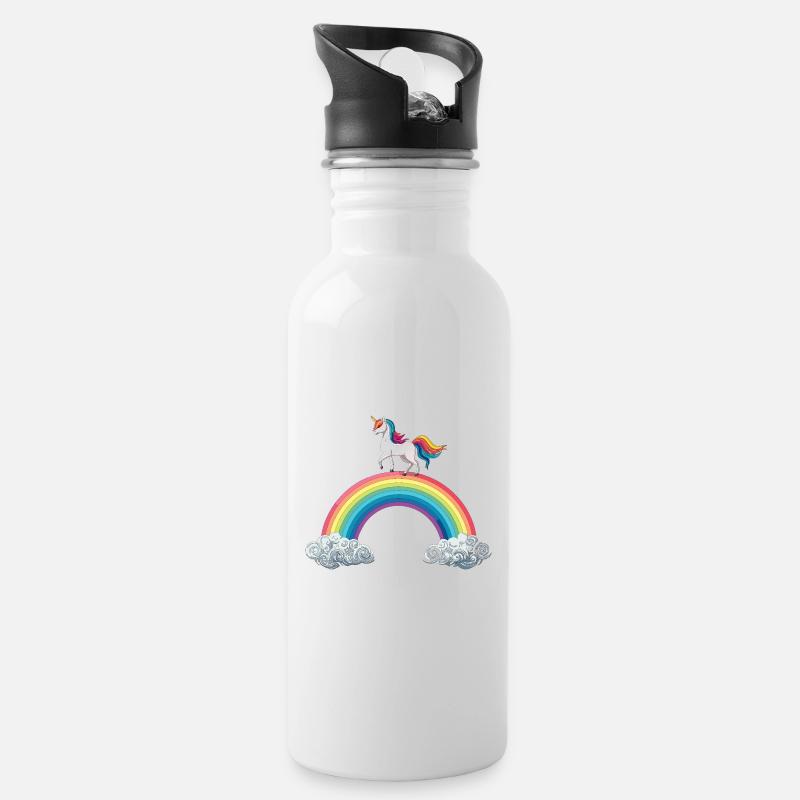 Licorne arc-en-ciel coloré - Gourde avec paille intégrée - blanc