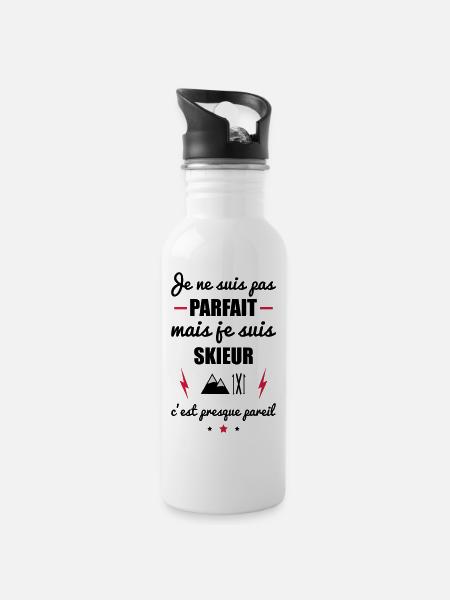 pas parfait mais skieur, cadeau ski - Gourde avec paille intégrée - blanc