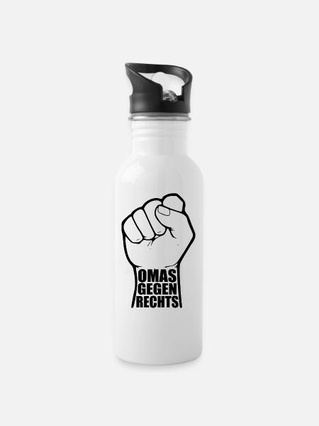 Omas gegen rechts - Trinkflasche mit integriertem Trinkhalm - Weiß