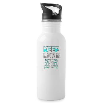 Behalte die Liebe in deinem Herzen - Trinkflasche mit integriertem Trinkhalm - Weiß - Rechts