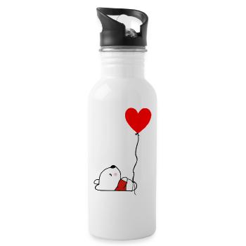 Bär Herz Liebe Ballon - Trinkflasche mit integriertem Trinkhalm - Weiß - Rechts