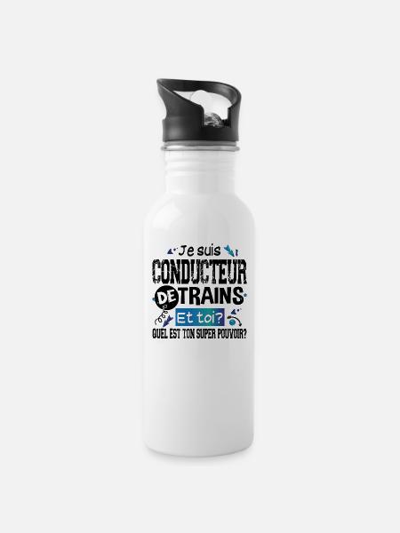 Conducteur de Trains Cadeau Homme Humour Métier - Gourde avec paille intégrée - blanc
