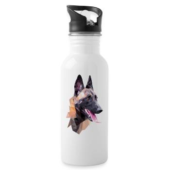 Porträt Hund Malinois - Trinkflasche mit integriertem Trinkhalm - Weiß - Rechts