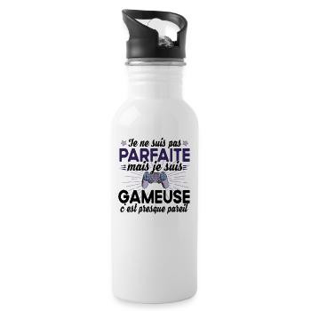 Gameuse Gaming Gamer Geek Jeux Vidéo Cadeau - Gourde avec paille intégrée - blanc - Droite