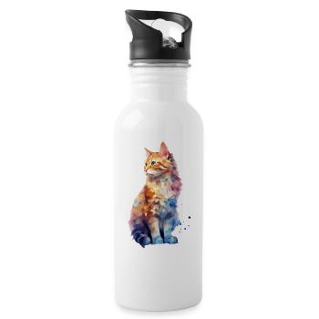 Pastell Katze - Trinkflasche mit integriertem Trinkhalm - Weiß - Rechts