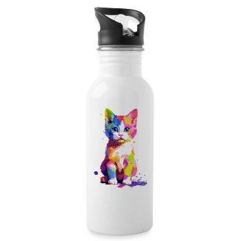 Cute colorful cat - Water bottle with straw - white - Right