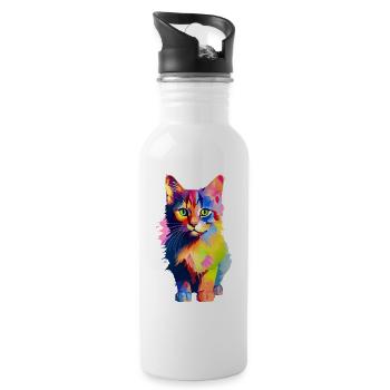 Animal colorful cat - Water bottle with straw - white - Right