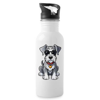 Cool Schnauzer Dog with Sunglasses - Water bottle with straw - white - Right