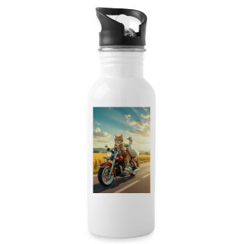 Chat et Oie en Moto - Gourde avec paille intégrée - blanc - Droite