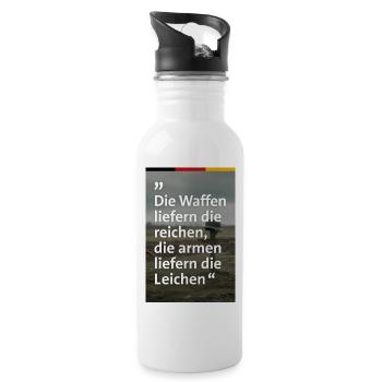 Anti Wehrpflicht Design - Trinkflasche mit integriertem Trinkhalm - Weiß - Rechts
