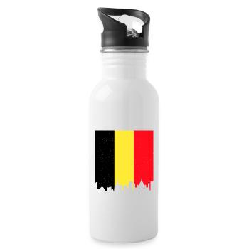 Belgium Flag Vintage Belgian Flag Distressed Look - Water bottle with straw - white - Right